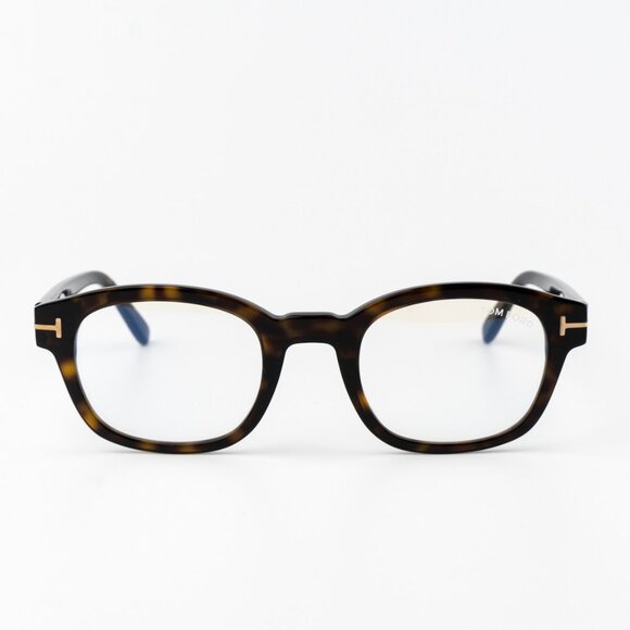 Tom Ford Men Eyeglasses Havana Clear Blue Light Block Square FT5808 052 NEW - Picture 1 of 9